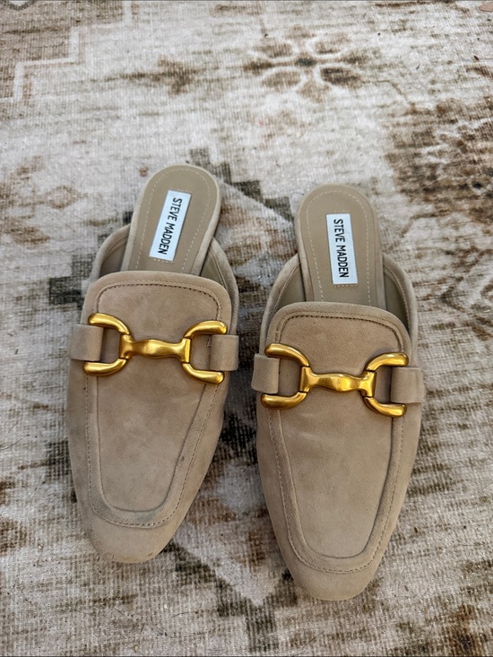 Steve Madden Shoes - Steve Madden Tan Suede Mule Loafers with Gold Hardware